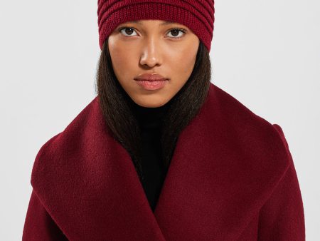 SENTALER GARNET RED ADULT RIBBED HAT WITH OVERSIZED FUR POMPON Online