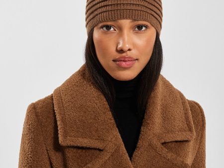 SENTALER CARAMEL ADULT RIBBED HAT WITH OVERSIZED FUR POMPON Supply