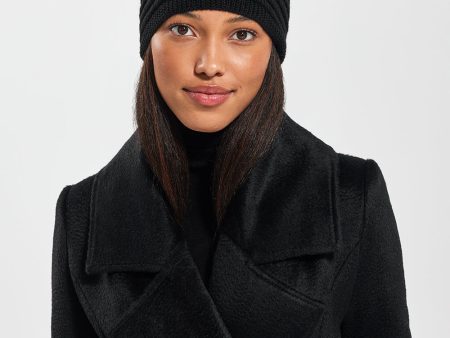 SENTALER BLACK ADULT RIBBED HAT WITH OVERSIZED FUR POMPON on Sale