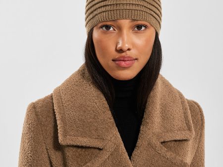 SENTALER DARK CAMEL ADULT RIBBED HAT WITH OVERSIZED FUR POMPON For Discount