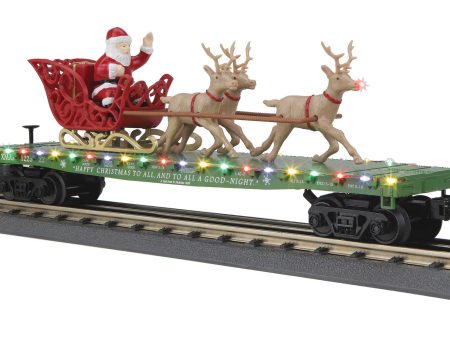 MTH # 30-76860 Christmas Flatcar W Santa Sleigh & Reindeer  Green For Discount