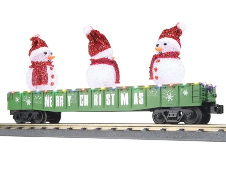 MTH # 30-72211 Christmas (Green) Gondola Car W  LED Lights & Lighted Snowmen For Sale