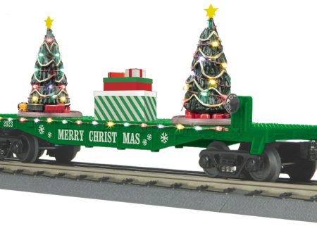 MTH # 30-76864 Christmas (Green) Flat Car W  Lighted Christmas Trees For Discount