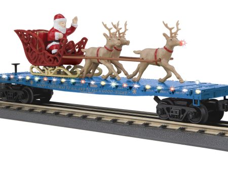 MTH # 30-76863 Christmas Flatcar W Santa Sleigh & Reindeer North Pole For Cheap