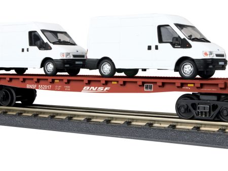 MTH # 30-76676 BNSF Flat Car w 2 Ford Transition Van Online Hot Sale